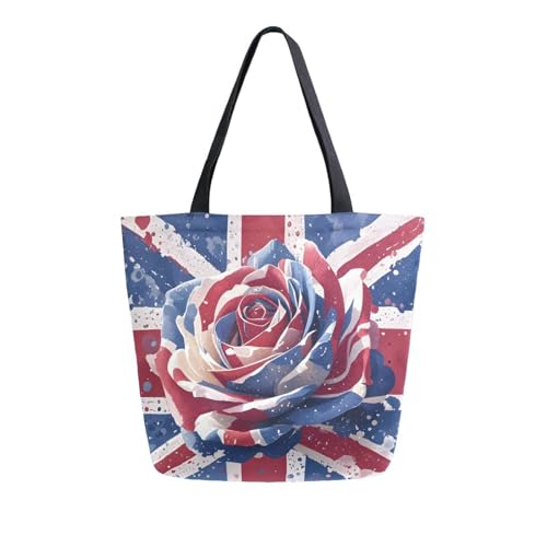 Extra Large Shoulder Tote Bag for Beach Travel Weekender Gym British Flag Rose Reusable Grocery Canvas Shopping Bag