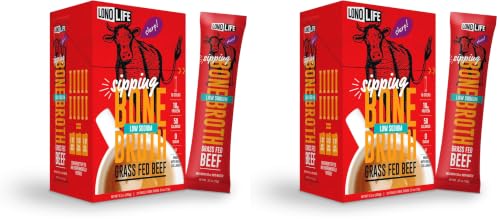 Image of LonoLife Low Sodium Beef Bone Broth Powder Mix | Grass-Fed, 10g Protein | Collagen-Rich, Keto & Paleo Friendly | Natural Ingredients | 10 Portable Stick Pack Servings (Pack of 2)