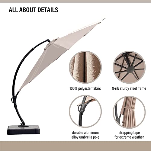 Lausaint Home 12Ft Deluxe Patio Umbrella With Base Included, Outdoor Large Hanging Cantilever Curvy Umbrella With 360° Rotation For Pool, Garden, Deck, Lawn (Champagne, 12Ft) #TOP6
