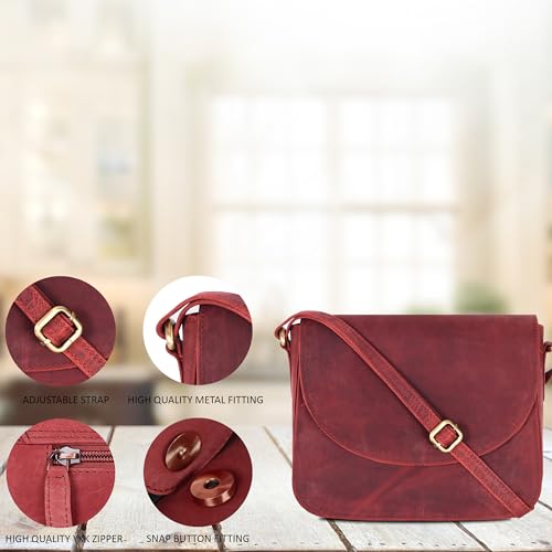 Image of Genuine Leather Shoulder Crossbody Purse For Women with Adjustable Strap, Mobile Pocket & Outside & Inside Zipper