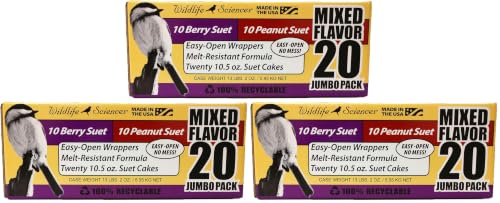 Image of Wildlife Sciences Suet Cake Jumbo Mixed 60 Pack | 10 Peanut & 10 Berry 10.5 oz. Suet Cakes for Wild Birds