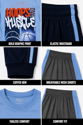 Image of Pro Athlete Boys Pants Set - 3 Piece Active Short Sleeve Graphic Tees Athletic Shorts and Jogger Sweatpants for Boys