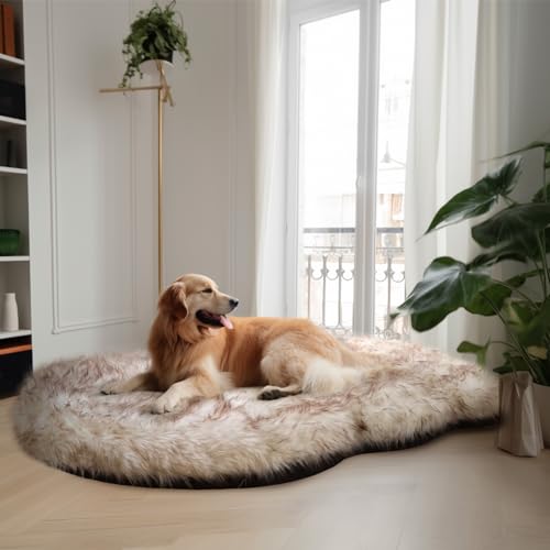 Image of Laifug Luxury Faux Fur Dog Bed, 6-inch Thick Grade Ultra Soft Orthopedic Memory Foam Dog Bed with Faux Fur Cover, Plush Pup Rug with Removable Cover, Waterproof Liner(White)