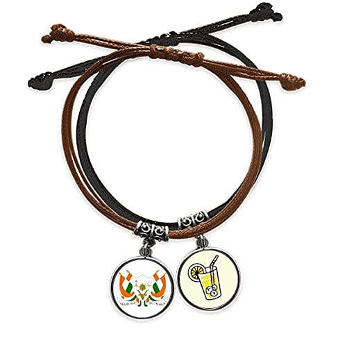 Bracelet Niger emblème national en cuir noir et corde tressée ajustable pour homme et femme