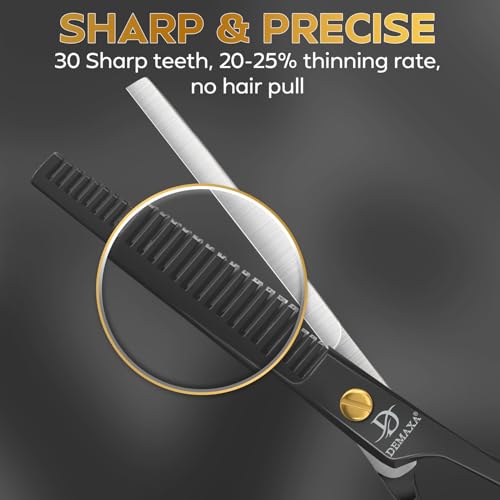 Image of Thinning Shears for Hair Cutting - DEMAXA Hair Thinning Scissors Professional Barber's Texturizing Shears for Salon & Home Use - 6.5-inch Black High Carbon Stainless Steel Thinning Sheers