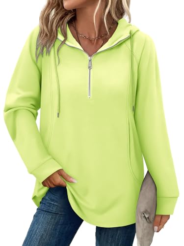 onlypuff Women Hoodie Pullover Trendy Quarter Zipper Lapel Sweatshirts Drawstring Cute Hooded Tunic Tops with Side Pockets