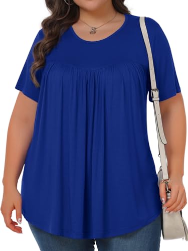 Image of Tencede Womens Plus Size Tops Tunic Short Sleeve Crew Neck Shirts Casual Soft Blouse 1X-5X