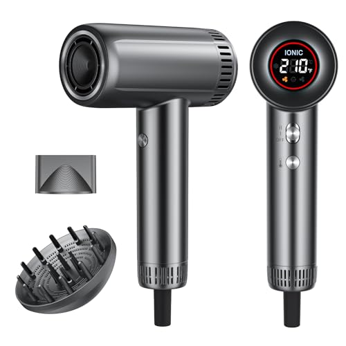 Hair Dryer with Magnetic Diffuser Attachments, Professional High Speed Ionic