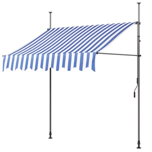 Klemmmarkise Balkonmarkise Sonnenschutz mit Handkurbel, UV-beständig höhenverstellbar, aus Metall und Polyester, ohne Bohren, 200 x 120cm, Blau