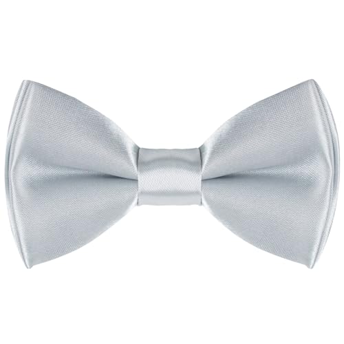 Bskifnn Kids Bow Tie Classic Solid Color Satin Bow Tie Adjustable Neck Bowtie for Kids Wedding Party (Silver kids)