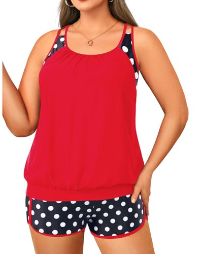 Plus Size Tankini Swimsuits Women - Blouson Two Piece Tummy Control Bathing Suit Criss Cross Tankini Top with Shorts