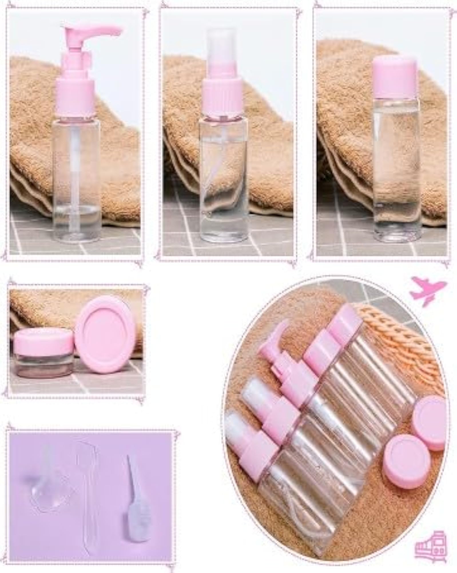 Cosmetic Toiletries Travel Pouch Refillable Spray Bottles Kit
