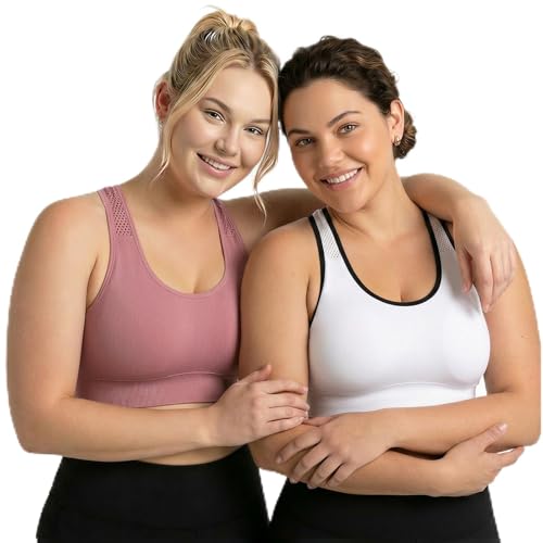 Image of Under Control Plus Size Sport Bras for Women Large Bust Seamless Racerback Padded Yoga Workout Bras Black White Pack 1X-2X-3X