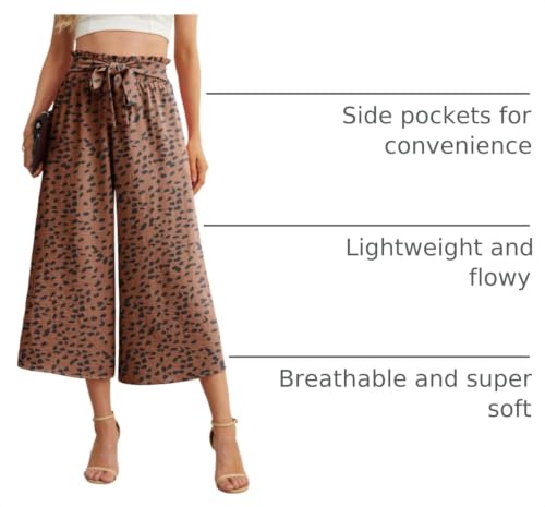 Image of IWOLLENCE Women Flowy Loose Wide Leg Pant Summer Beach Casual Trousers high Waist Adjustable Knot Business Work Casual Pants