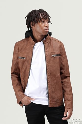 Image of X-Ray Men's Slim Fit Faux-Leather Moto Jacket with Removable Hood
