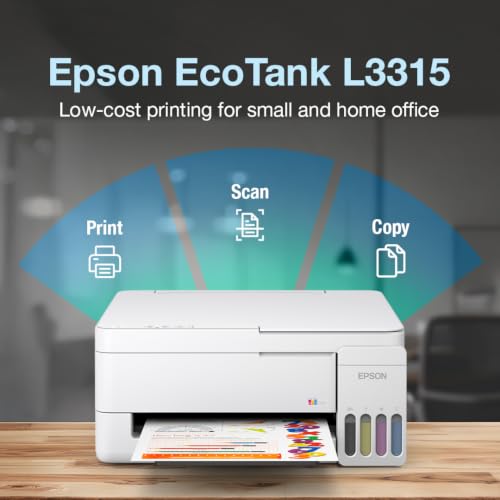 Image of Epson EcoTank L3315 All-in-One InkTank A4 Colour Printer, Scanner, Copier for Home & Office, 5760x1440dpi Resolution, Low Printing Cost at just 9 Paise per Black Print and 33 Paise per Colour Print