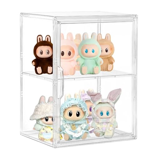 Image of Acrylic Display Case, 2 Layer Clear Figure Display Cases for Collectibles with Magnetic Door, Acrylic Box with Movable Dividers 1 Pack
