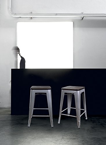 Gia 24-Inch Backless Counter Height Stool With Wooden Seat, 2-Pack, Gray/Dark Wood #TOP5