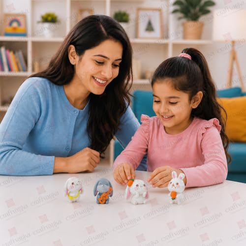 Image of CraftVatika Miniature Showpiece Birthday Gift for Girls Kids, Rabbit Bunny Showpiece Set of 4 for Home Decor Items, Car Dashboard Items, Table Decoration Items, Valentine Day Gift for Girlfriend