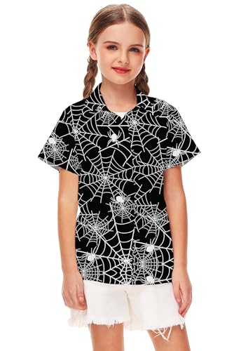 Image of Remimi Unisex Kids Halloween Shirt Boys Pumpkin Ghost Shirts Hawaii Button Up Tops 5-14 Years