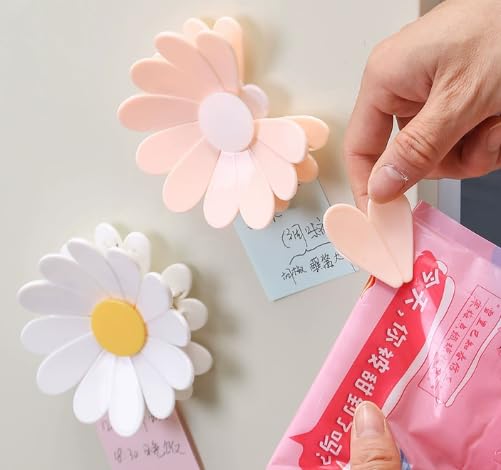 Culinavog Clips de sellado de flores lindos, Imanes De Flores Para Cocina, flores de margarita Pinzas Cierre Bolsas Reutilizable, Pegatinas para refrigerador Clip de pétalo Snacks Caramelos