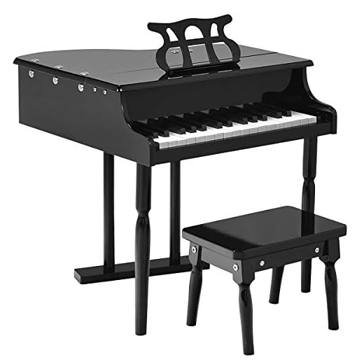 Goplus Classical Kids Piano, 30 Keys Wood Toy Grand Piano w/ Bench, Musical Instrument Toy, Great Gift for Girls and Boys (Black)