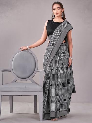 Image of Satrani Women's Chanderi Printed & Embroidery Saree with Unstitched Blouse Piece