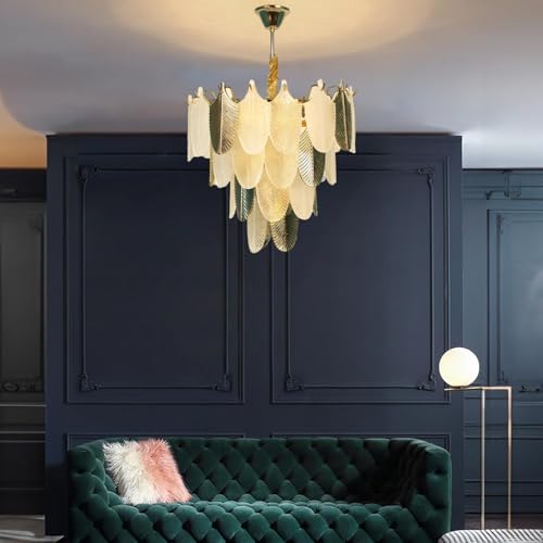Image of Harold Electricals Gratus Luxe White Glass Leaf Chandelier | Modern Chandelier Light Fixture for Living Room, Bedroom, Kitchen Island, Hotel & Entryways - 20 Inch Dia, Warm White (Bulb Included)
