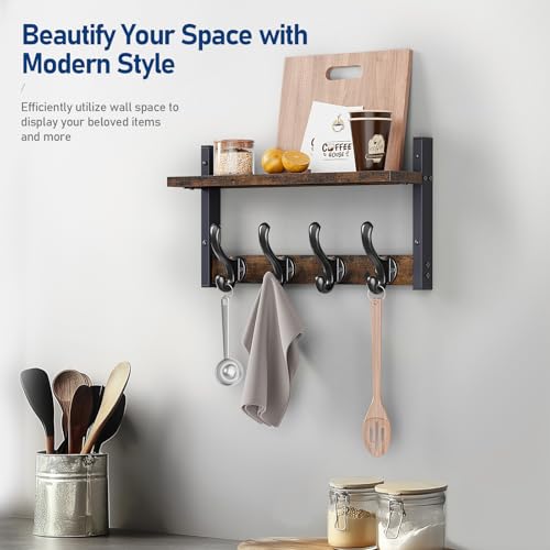 Image of Tatub 16 inch Rustic Coat Rack Wall Mount with Shelf, Wall Hooks with Shelf, Heavy Duty Entryway Organizer Hangers for Hanging, Hat, Bag, Jacket for Bathroom, Living Room, Bedroom