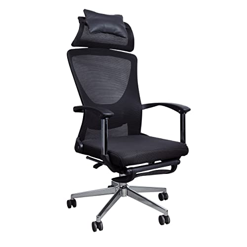 Image of Lakdi The Furniture Co High Back Office Chair with Head Rest and Back Adjustable Lumbar Support Study Mesh Chair for Office Work from Home with Foot Leg Rest Chair & Metal Leg Base with Chrome