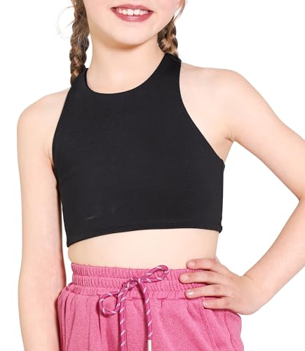 Girls Training Bra Scoop Neck Sports Bra for Teens Kids Strappy Back Dance Yoga Crop Tops