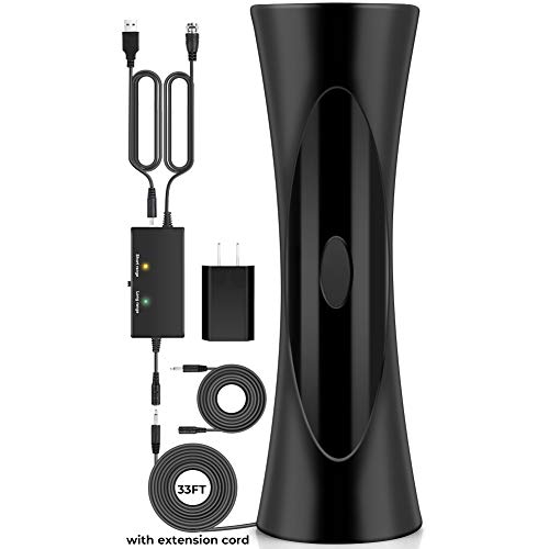 TV Antenna, 2020 Upgrade Indoor Outdoor Antenna Amplified 200+Miles Signal Booster Support 4K 1080P & All TV's Digital HDTV Antenna with Extension Line, 33ft Coax Cable/USB Adapter (Black.)