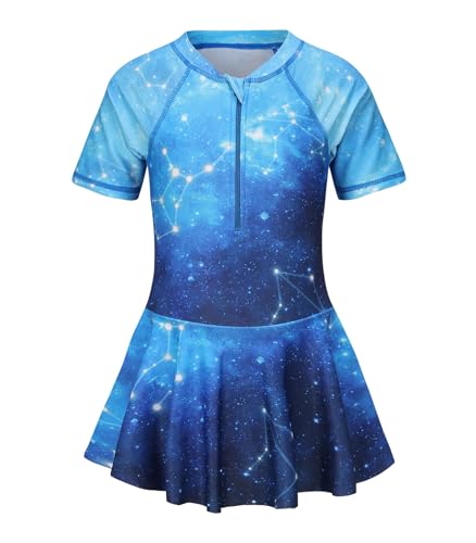 Image of Girls One Piece Swimsuits Bathing Suit for Kids Girls Summer Swim Dress Short Sleeve Swimwear 3-16 Years