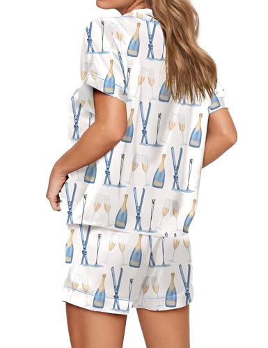 Image of SHESHOW Pajamas for Women Set Satin Button Down Short Sleeve Top and Shorts Pjs Sets Sport Ball Print Sleepwear XS-XXL