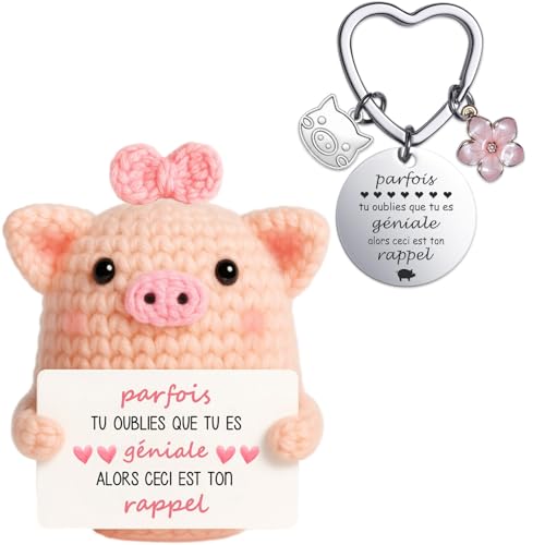 Farbeele Cadeaux pour Femme, Cochon avec Porte-bonheur Porte-clés, Cadeau Original pour Anniversaire, Bon Rétablissement, Cadeaux pour Amie Collègue Couple...