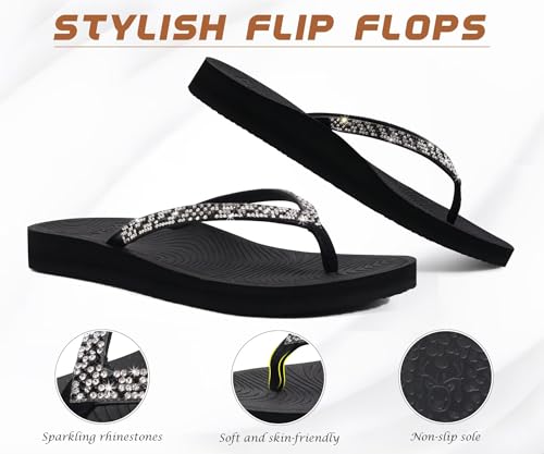 Image of KuaiLu Women's Rhinestone Flip Flops Arch Support Yoga Mat Cushion Sandals