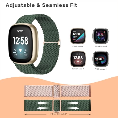 Zythtic 2 Pack Braided Straps Compatible with Fitbit Versa 4 Strap/Fitbit Versa 3 Strap/Fitbit Sense/Sense 2 Strap for Women Men Elastic Nylon Straps for Versa 3 /Versa 4 /Sense/Sense 2 - Image 3