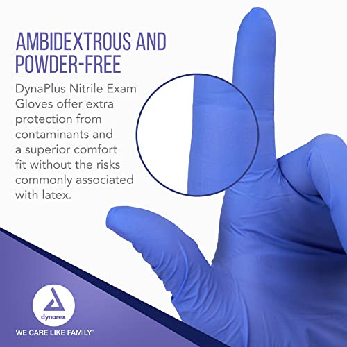 Dynarex Dynaplus Disposable Nitrile Exam Gloves, Powder-Free, Latex-Free, Strength + Value, Used By Professionals, Blue, Large, 1 Box Of 200 #TOP2