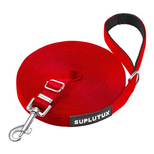 Guinzaglio per Cani, Lunghina per Cane 25 Metri, Guinzaglio Addestramento Regolabile con Impugnatura Imbottita, Ideale per Allenamento, Passeggiate e Attività Outdoor (Rosso,25m/82ft)