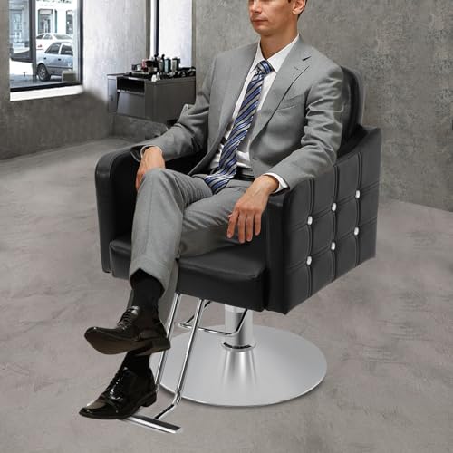Image of Salon Chair,Salon Chair for Hair Stylist with Height Adjustment,360 Rotatable Barber Chair for Barber Store,Beauty Salons,Spas (Black+Silver)