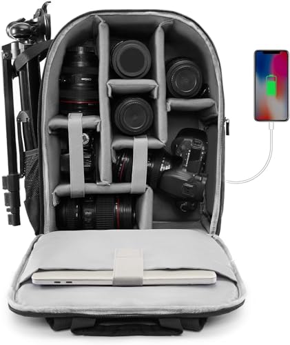 CADeN Funda antirrobo para cámara Sony Canon Nikon DSLR/SLR, resistente al agua, con compartimento para portátil de 15,6