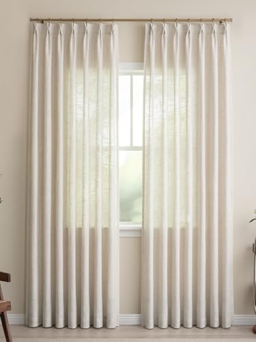Pinch Pleated Linen Curtains 90 Inches Long, Light Filtering Curt...