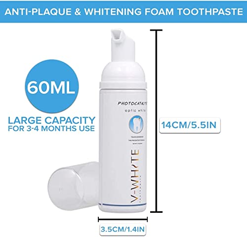 V-White Foam Teeth Whitening Toothpaste 60 ml - Organic Toothpaste Fluoride Free, Alcohol Free, pH Balanced - Deep Cleansing, Stain Removal, Travel Friendly, for Adults & Kids (1 Pack)