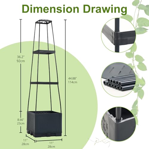 SERdeerCH 2 Pack Tomatentopf mit Rankhilfe (28×28×114 cm,14 L), selbstbewässernder Pflanzenturm in Anthrazit. Tomaten & Klettergemüse – platzsparendes Hochbeet für Innenräume