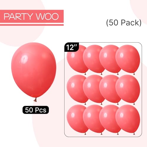Image of PartyWoo Coral Balloons 50pcs Pastel Red Coral Pink Color 12 Inch | Balloons for Graduation Wedding Anniversary Bachelorette Birthday Princess Summer Watermelon Themed Party Decorations Red-Q11