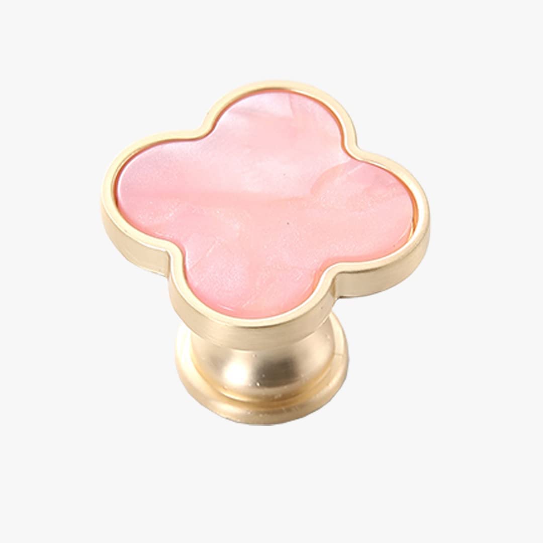 Gold-t Drawer Knobs Cabinet Knobs Pull Handles Clover Brushed Brass Kitchen Cabinet Handles Cupboard Bathroom Door Knobs Dresser Hardware for Drawers Shell (10, Clover-Pink)