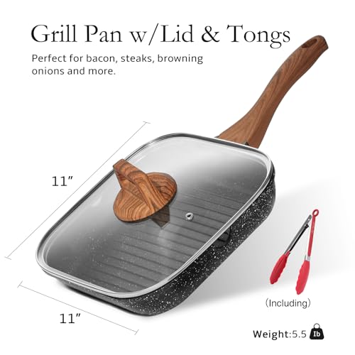 ESLITE-LIFE-11-Inch-Nonstick-Grill-Pan-with-Lid-for-Indoor-Cooking-Versatile-Induction-Square-Large-Grilling-Skillet-Steak-Pan-for-Stove-Tops-PTFE-PFOA-Free-Black ESLITE LIFE 11 Inch Nonstick Grill Pan with Lid for Indoor Cooking Versatile Induction Square Large Grilling Skillet Steak Pan for Stove Tops PTFE PFOA Free Black