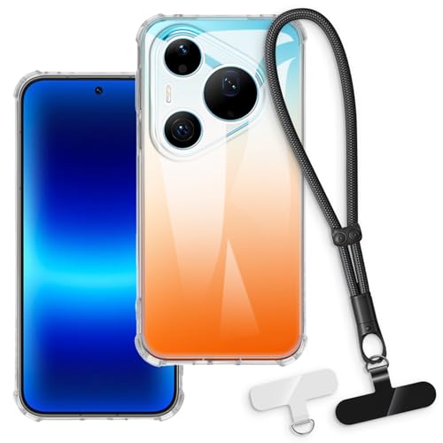 OAGELIM 2-in-1�ی�P�[�X�ƃ��X�g�X�g���b�v Huawei Pura 90 Pro Max 4G �Ƃ̌݊������� ���O���\�ȃ��j���[�h�t���d�b�J�o�[�A����~�ߕ����h�~�O���b�v�n���h�� (�N���A + �u���b�N)