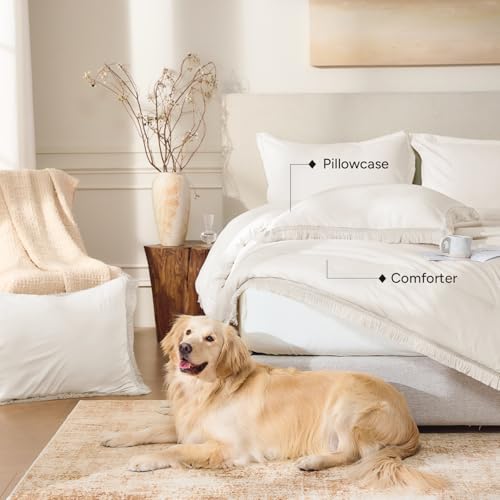 Image of Andency Comforter Oversized King Beige 120x98, 3 Pieces Boho Winter Lightweight Bedding Comforter Sets, All Season Tassel Bed Set (1 Comforter & 2 Pillowcases)