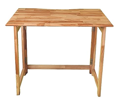 Image of Dawn Riser Teakwood Foldable Laptop Study Table Computer, Pc, Writing Folding Desk Home & Office Space Saving, Easy Storage, Sleek Design Natural Finish, Solid Wood DIY Model